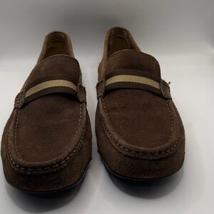 TOMMY HILLFIGER MENS DRIVERS CHOCOLATE SUEDE BAREFOOT KEEPER LOAFERS - SIZE 10